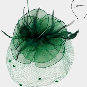 Gorgeous Green Feathers Lace Veil Fascinator Kentucky Derby, Tea Church, Fune…
